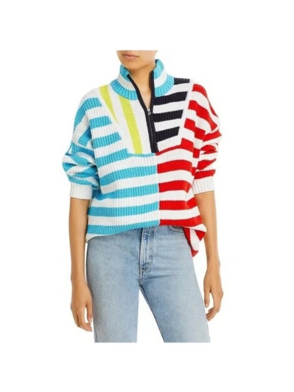 STAUD Hampton quarter-zip Sweater | Market Stripe Colorblock XS
